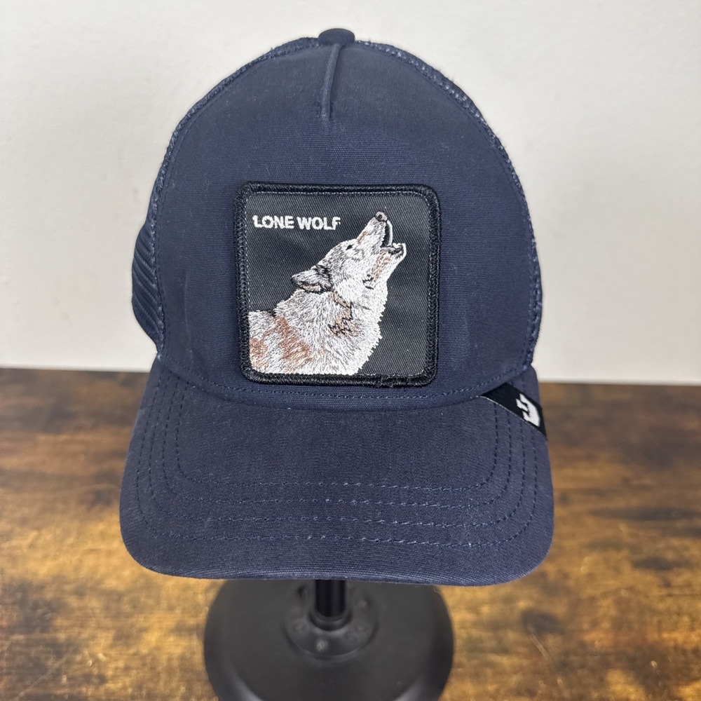Goorin Bros Lone Wolf Snapback Hat Navy Midnight Blue Trucker Cap OSFM Mens